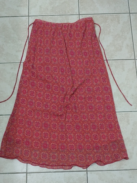 Clio Dresses & Skirts - Vintage 90s CLIO Boho Skirt Midi Red And Orange Pattern Women's Size L
